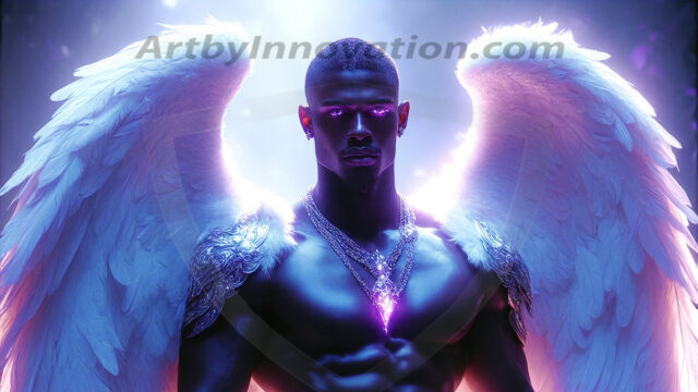 Male Angels of the Holy Divine - The Mighty & The Powerful: AI Fantasy Photos of Handsome Male Angels in Elegant Divine Armor, living in the golden city, with Vibrant Holy Wings. AI generated fantasy photos, of handsome male warrior angels, in divine armor with vibrant holy wings. Wearing ethereal or plate holy armor, and glistening golden gilded jewelry, emphasizing his god-like stature, vibrantly colored. Possessing grand feathered wings, that look like swords, these angel warriors are ready to battle on God's command. With men of all ages, races, and body types. In a city of gold, spiritual wonder city in the heavens, with ornate gold buildings, majestic gold architecture, ethereal cityscapes, and mystical waterfalls.