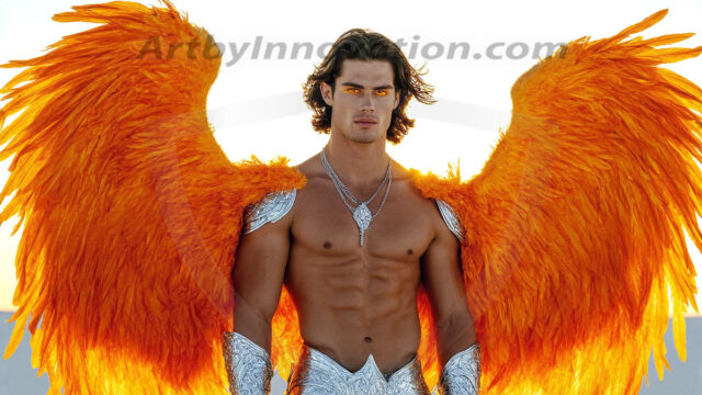 Male Angels of the Holy Divine - The Mighty & The Powerful: AI Fantasy Photos of Handsome Male Angels in Elegant Divine Armor, living in the golden city, with Vibrant Holy Wings. AI generated fantasy photos, of handsome male warrior angels, in divine armor with vibrant holy wings. Wearing ethereal or plate holy armor, and glistening golden gilded jewelry, emphasizing his god-like stature, vibrantly colored. Possessing grand feathered wings, that look like swords, these angel warriors are ready to battle on God's command. With men of all ages, races, and body types. In a city of gold, spiritual wonder city in the heavens, with ornate gold buildings, majestic gold architecture, ethereal cityscapes, and mystical waterfalls.