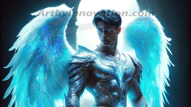 Male Angels of the Holy Divine - The Mighty & The Powerful: AI Fantasy Photos of Handsome Male Angels in Elegant Divine Armor, living in the golden city, with Vibrant Holy Wings. AI generated fantasy photos, of handsome male warrior angels, in divine armor with vibrant holy wings. Wearing ethereal or plate holy armor, and glistening golden gilded jewelry, emphasizing his god-like stature, vibrantly colored. Possessing grand feathered wings, that look like swords, these angel warriors are ready to battle on God's command. With men of all ages, races, and body types. In a city of gold, spiritual wonder city in the heavens, with ornate gold buildings, majestic gold architecture, ethereal cityscapes, and mystical waterfalls.