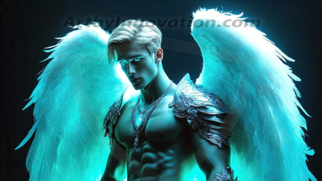 Male Angels of the Holy Divine - The Mighty & The Powerful: AI Fantasy Photos of Handsome Male Angels in Elegant Divine Armor, living in the golden city, with Vibrant Holy Wings. AI generated fantasy photos, of handsome male warrior angels, in divine armor with vibrant holy wings. Wearing ethereal or plate holy armor, and glistening golden gilded jewelry, emphasizing his god-like stature, vibrantly colored. Possessing grand feathered wings, that look like swords, these angel warriors are ready to battle on God's command. With men of all ages, races, and body types. In a city of gold, spiritual wonder city in the heavens, with ornate gold buildings, majestic gold architecture, ethereal cityscapes, and mystical waterfalls.