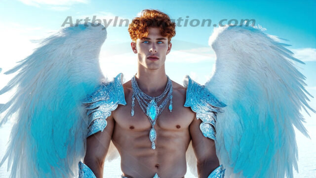 Male Angels of the Holy Divine - The Mighty & The Powerful: AI Fantasy Photos of Handsome Male Angels in Elegant Divine Armor, living in the golden city, with Vibrant Holy Wings. AI generated fantasy photos, of handsome male warrior angels, in divine armor with vibrant holy wings. Wearing ethereal or plate holy armor, and glistening golden gilded jewelry, emphasizing his god-like stature, vibrantly colored. Possessing grand feathered wings, that look like swords, these angel warriors are ready to battle on God's command. With men of all ages, races, and body types. In a city of gold, spiritual wonder city in the heavens, with ornate gold buildings, majestic gold architecture, ethereal cityscapes, and mystical waterfalls.