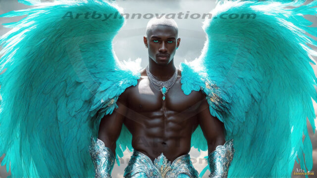 Male Angels of the Holy Divine - The Mighty & The Powerful: AI Fantasy Photos of Handsome Male Angels in Elegant Divine Armor, living in the golden city, with Vibrant Holy Wings. AI generated fantasy photos, of handsome male warrior angels, in divine armor with vibrant holy wings. Wearing ethereal or plate holy armor, and glistening golden gilded jewelry, emphasizing his god-like stature, vibrantly colored. Possessing grand feathered wings, that look like swords, these angel warriors are ready to battle on God's command. With men of all ages, races, and body types. In a city of gold, spiritual wonder city in the heavens, with ornate gold buildings, majestic gold architecture, ethereal cityscapes, and mystical waterfalls.