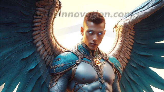 Male Angels of the Holy Divine - The Mighty & The Powerful: AI Fantasy Photos of Handsome Male Angels in Elegant Divine Armor, living in the golden city, with Vibrant Holy Wings. AI generated fantasy photos, of handsome male warrior angels, in divine armor with vibrant holy wings. Wearing ethereal or plate holy armor, and glistening golden gilded jewelry, emphasizing his god-like stature, vibrantly colored. Possessing grand feathered wings, that look like swords, these angel warriors are ready to battle on God's command. With men of all ages, races, and body types. In a city of gold, spiritual wonder city in the heavens, with ornate gold buildings, majestic gold architecture, ethereal cityscapes, and mystical waterfalls.