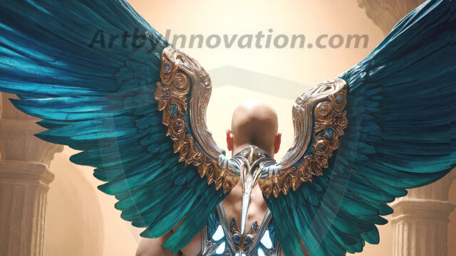 Male Angels of the Holy Divine - The Mighty & The Powerful: AI Fantasy Photos of Handsome Male Angels in Elegant Divine Armor, living in the golden city, with Vibrant Holy Wings. AI generated fantasy photos, of handsome male warrior angels, in divine armor with vibrant holy wings. Wearing ethereal or plate holy armor, and glistening golden gilded jewelry, emphasizing his god-like stature, vibrantly colored. Possessing grand feathered wings, that look like swords, these angel warriors are ready to battle on God's command. With men of all ages, races, and body types. In a city of gold, spiritual wonder city in the heavens, with ornate gold buildings, majestic gold architecture, ethereal cityscapes, and mystical waterfalls.