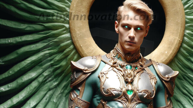 Male Angels of the Holy Divine - The Mighty & The Powerful: AI Fantasy Photos of Handsome Male Angels in Elegant Divine Armor, living in the golden city, with Vibrant Holy Wings. AI generated fantasy photos, of handsome male warrior angels, in divine armor with vibrant holy wings. Wearing ethereal or plate holy armor, and glistening golden gilded jewelry, emphasizing his god-like stature, vibrantly colored. Possessing grand feathered wings, that look like swords, these angel warriors are ready to battle on God's command. With men of all ages, races, and body types. In a city of gold, spiritual wonder city in the heavens, with ornate gold buildings, majestic gold architecture, ethereal cityscapes, and mystical waterfalls.