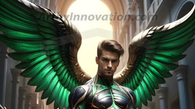 Male Angels of the Holy Divine - The Mighty & The Powerful: AI Fantasy Photos of Handsome Male Angels in Elegant Divine Armor, living in the golden city, with Vibrant Holy Wings. AI generated fantasy photos, of handsome male warrior angels, in divine armor with vibrant holy wings. Wearing ethereal or plate holy armor, and glistening golden gilded jewelry, emphasizing his god-like stature, vibrantly colored. Possessing grand feathered wings, that look like swords, these angel warriors are ready to battle on God's command. With men of all ages, races, and body types. In a city of gold, spiritual wonder city in the heavens, with ornate gold buildings, majestic gold architecture, ethereal cityscapes, and mystical waterfalls.