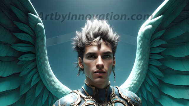 Male Angels of the Holy Divine - The Mighty & The Powerful: AI Fantasy Photos of Handsome Male Angels in Elegant Divine Armor, living in the golden city, with Vibrant Holy Wings. AI generated fantasy photos, of handsome male warrior angels, in divine armor with vibrant holy wings. Wearing ethereal or plate holy armor, and glistening golden gilded jewelry, emphasizing his god-like stature, vibrantly colored. Possessing grand feathered wings, that look like swords, these angel warriors are ready to battle on God's command. With men of all ages, races, and body types. In a city of gold, spiritual wonder city in the heavens, with ornate gold buildings, majestic gold architecture, ethereal cityscapes, and mystical waterfalls.