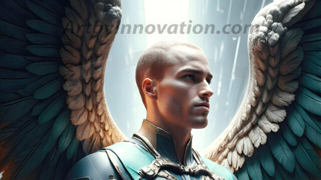 Male Angels of the Holy Divine - The Mighty & The Powerful: AI Fantasy Photos of Handsome Male Angels in Elegant Divine Armor, living in the golden city, with Vibrant Holy Wings. AI generated fantasy photos, of handsome male warrior angels, in divine armor with vibrant holy wings. Wearing ethereal or plate holy armor, and glistening golden gilded jewelry, emphasizing his god-like stature, vibrantly colored. Possessing grand feathered wings, that look like swords, these angel warriors are ready to battle on God's command. With men of all ages, races, and body types. In a city of gold, spiritual wonder city in the heavens, with ornate gold buildings, majestic gold architecture, ethereal cityscapes, and mystical waterfalls.