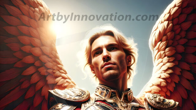 Male Angels of the Holy Divine - The Mighty & The Powerful: AI Fantasy Photos of Handsome Male Angels in Elegant Divine Armor, living in the golden city, with Vibrant Holy Wings. AI generated fantasy photos, of handsome male warrior angels, in divine armor with vibrant holy wings. Wearing ethereal or plate holy armor, and glistening golden gilded jewelry, emphasizing his god-like stature, vibrantly colored. Possessing grand feathered wings, that look like swords, these angel warriors are ready to battle on God's command. With men of all ages, races, and body types. In a city of gold, spiritual wonder city in the heavens, with ornate gold buildings, majestic gold architecture, ethereal cityscapes, and mystical waterfalls.