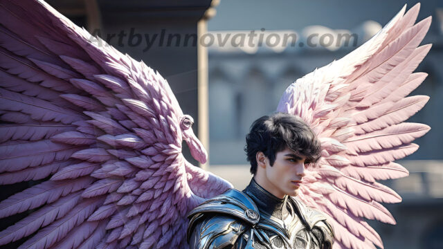 Male Angels of the Holy Divine - The Mighty & The Powerful: AI Fantasy Photos of Handsome Male Angels in Elegant Divine Armor, living in the golden city, with Vibrant Holy Wings. AI generated fantasy photos, of handsome male warrior angels, in divine armor with vibrant holy wings. Wearing ethereal or plate holy armor, and glistening golden gilded jewelry, emphasizing his god-like stature, vibrantly colored. Possessing grand feathered wings, that look like swords, these angel warriors are ready to battle on God's command. With men of all ages, races, and body types. In a city of gold, spiritual wonder city in the heavens, with ornate gold buildings, majestic gold architecture, ethereal cityscapes, and mystical waterfalls.