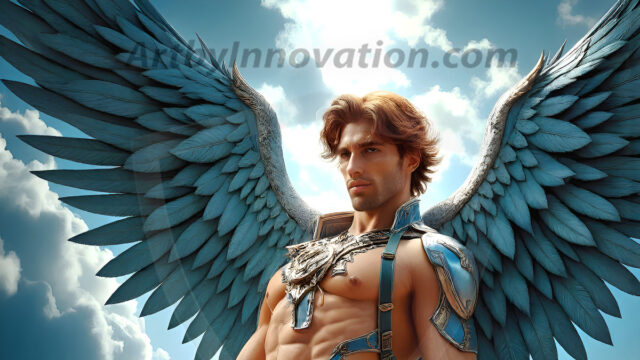 Male Angels of the Holy Divine - The Mighty & The Powerful: AI Fantasy Photos of Handsome Male Angels in Elegant Divine Armor, living in the golden city, with Vibrant Holy Wings. AI generated fantasy photos, of handsome male warrior angels, in divine armor with vibrant holy wings. Wearing ethereal or plate holy armor, and glistening golden gilded jewelry, emphasizing his god-like stature, vibrantly colored. Possessing grand feathered wings, that look like swords, these angel warriors are ready to battle on God's command. With men of all ages, races, and body types. In a city of gold, spiritual wonder city in the heavens, with ornate gold buildings, majestic gold architecture, ethereal cityscapes, and mystical waterfalls.