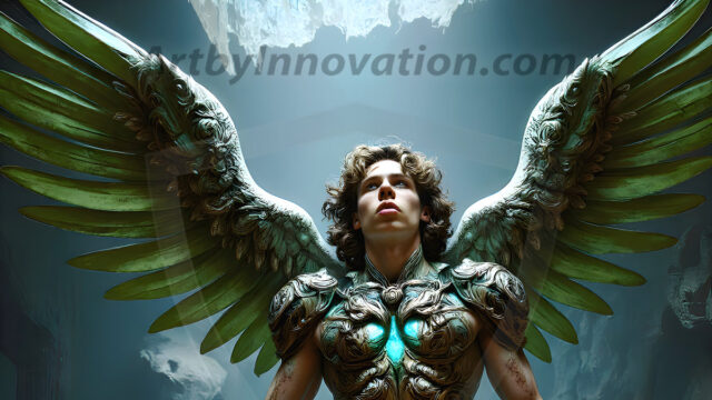 Male Angels of the Holy Divine - The Mighty & The Powerful: AI Fantasy Photos of Handsome Male Angels in Elegant Divine Armor, living in the golden city, with Vibrant Holy Wings. AI generated fantasy photos, of handsome male warrior angels, in divine armor with vibrant holy wings. Wearing ethereal or plate holy armor, and glistening golden gilded jewelry, emphasizing his god-like stature, vibrantly colored. Possessing grand feathered wings, that look like swords, these angel warriors are ready to battle on God's command. With men of all ages, races, and body types. In a city of gold, spiritual wonder city in the heavens, with ornate gold buildings, majestic gold architecture, ethereal cityscapes, and mystical waterfalls.