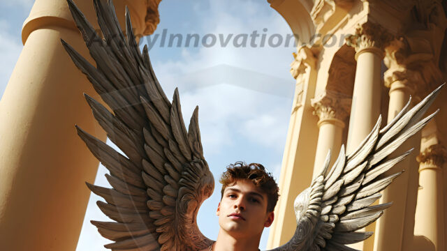 Male Angels of the Holy Divine - The Mighty & The Powerful: AI Fantasy Photos of Handsome Male Angels in Elegant Divine Armor, living in the golden city, with Vibrant Holy Wings. AI generated fantasy photos, of handsome male warrior angels, in divine armor with vibrant holy wings. Wearing ethereal or plate holy armor, and glistening golden gilded jewelry, emphasizing his god-like stature, vibrantly colored. Possessing grand feathered wings, that look like swords, these angel warriors are ready to battle on God's command. With men of all ages, races, and body types. In a city of gold, spiritual wonder city in the heavens, with ornate gold buildings, majestic gold architecture, ethereal cityscapes, and mystical waterfalls.