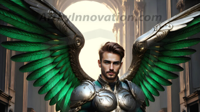 Male Angels of the Holy Divine - The Mighty & The Powerful: AI Fantasy Photos of Handsome Male Angels in Elegant Divine Armor, living in the golden city, with Vibrant Holy Wings. AI generated fantasy photos, of handsome male warrior angels, in divine armor with vibrant holy wings. Wearing ethereal or plate holy armor, and glistening golden gilded jewelry, emphasizing his god-like stature, vibrantly colored. Possessing grand feathered wings, that look like swords, these angel warriors are ready to battle on God's command. With men of all ages, races, and body types. In a city of gold, spiritual wonder city in the heavens, with ornate gold buildings, majestic gold architecture, ethereal cityscapes, and mystical waterfalls.