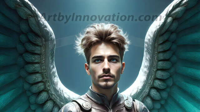 Male Angels of the Holy Divine - The Mighty & The Powerful: AI Fantasy Photos of Handsome Male Angels in Elegant Divine Armor, living in the golden city, with Vibrant Holy Wings. AI generated fantasy photos, of handsome male warrior angels, in divine armor with vibrant holy wings. Wearing ethereal or plate holy armor, and glistening golden gilded jewelry, emphasizing his god-like stature, vibrantly colored. Possessing grand feathered wings, that look like swords, these angel warriors are ready to battle on God's command. With men of all ages, races, and body types. In a city of gold, spiritual wonder city in the heavens, with ornate gold buildings, majestic gold architecture, ethereal cityscapes, and mystical waterfalls.