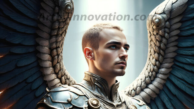 Male Angels of the Holy Divine - The Mighty & The Powerful: AI Fantasy Photos of Handsome Male Angels in Elegant Divine Armor, living in the golden city, with Vibrant Holy Wings. AI generated fantasy photos, of handsome male warrior angels, in divine armor with vibrant holy wings. Wearing ethereal or plate holy armor, and glistening golden gilded jewelry, emphasizing his god-like stature, vibrantly colored. Possessing grand feathered wings, that look like swords, these angel warriors are ready to battle on God's command. With men of all ages, races, and body types. In a city of gold, spiritual wonder city in the heavens, with ornate gold buildings, majestic gold architecture, ethereal cityscapes, and mystical waterfalls.