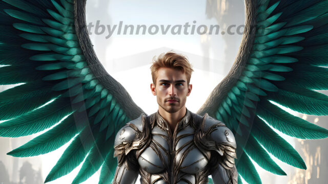 Male Angels of the Holy Divine - The Mighty & The Powerful: AI Fantasy Photos of Handsome Male Angels in Elegant Divine Armor, living in the golden city, with Vibrant Holy Wings. AI generated fantasy photos, of handsome male warrior angels, in divine armor with vibrant holy wings. Wearing ethereal or plate holy armor, and glistening golden gilded jewelry, emphasizing his god-like stature, vibrantly colored. Possessing grand feathered wings, that look like swords, these angel warriors are ready to battle on God's command. With men of all ages, races, and body types. In a city of gold, spiritual wonder city in the heavens, with ornate gold buildings, majestic gold architecture, ethereal cityscapes, and mystical waterfalls.