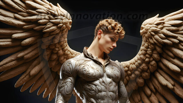 Male Angels of the Holy Divine - The Mighty & The Powerful: AI Fantasy Photos of Handsome Male Angels in Elegant Divine Armor, living in the golden city, with Vibrant Holy Wings. AI generated fantasy photos, of handsome male warrior angels, in divine armor with vibrant holy wings. Wearing ethereal or plate holy armor, and glistening golden gilded jewelry, emphasizing his god-like stature, vibrantly colored. Possessing grand feathered wings, that look like swords, these angel warriors are ready to battle on God's command. With men of all ages, races, and body types. In a city of gold, spiritual wonder city in the heavens, with ornate gold buildings, majestic gold architecture, ethereal cityscapes, and mystical waterfalls.