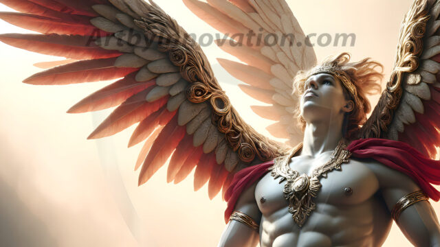 Male Angels of the Holy Divine - The Mighty & The Powerful: AI Fantasy Photos of Handsome Male Angels in Elegant Divine Armor, living in the golden city, with Vibrant Holy Wings. AI generated fantasy photos, of handsome male warrior angels, in divine armor with vibrant holy wings. Wearing ethereal or plate holy armor, and glistening golden gilded jewelry, emphasizing his god-like stature, vibrantly colored. Possessing grand feathered wings, that look like swords, these angel warriors are ready to battle on God's command. With men of all ages, races, and body types. In a city of gold, spiritual wonder city in the heavens, with ornate gold buildings, majestic gold architecture, ethereal cityscapes, and mystical waterfalls.