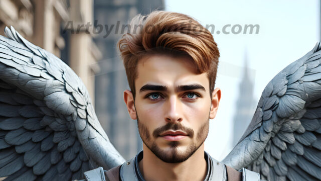 Male Angels of the Holy Divine - The Mighty & The Powerful: AI Fantasy Photos of Handsome Male Angels in Elegant Divine Armor, living in the golden city, with Vibrant Holy Wings. AI generated fantasy photos, of handsome male warrior angels, in divine armor with vibrant holy wings. Wearing ethereal or plate holy armor, and glistening golden gilded jewelry, emphasizing his god-like stature, vibrantly colored. Possessing grand feathered wings, that look like swords, these angel warriors are ready to battle on God's command. With men of all ages, races, and body types. In a city of gold, spiritual wonder city in the heavens, with ornate gold buildings, majestic gold architecture, ethereal cityscapes, and mystical waterfalls.