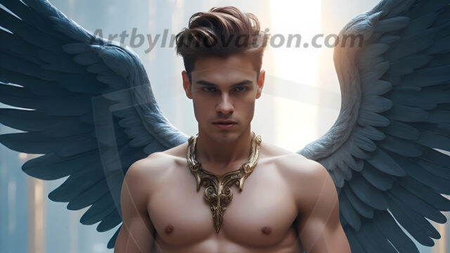 Male Angels of the Holy Divine - The Mighty & The Powerful: AI Fantasy Photos of Handsome Male Angels in Elegant Divine Armor, living in the golden city, with Vibrant Holy Wings. AI generated fantasy photos, of handsome male warrior angels, in divine armor with vibrant holy wings. Wearing ethereal or plate holy armor, and glistening golden gilded jewelry, emphasizing his god-like stature, vibrantly colored. Possessing grand feathered wings, that look like swords, these angel warriors are ready to battle on God's command. With men of all ages, races, and body types. In a city of gold, spiritual wonder city in the heavens, with ornate gold buildings, majestic gold architecture, ethereal cityscapes, and mystical waterfalls.