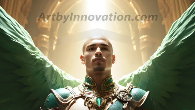 Male Angels of the Holy Divine - The Mighty & The Powerful: AI Fantasy Photos of Handsome Male Angels in Elegant Divine Armor, living in the golden city, with Vibrant Holy Wings. AI generated fantasy photos, of handsome male warrior angels, in divine armor with vibrant holy wings. Wearing ethereal or plate holy armor, and glistening golden gilded jewelry, emphasizing his god-like stature, vibrantly colored. Possessing grand feathered wings, that look like swords, these angel warriors are ready to battle on God's command. With men of all ages, races, and body types. In a city of gold, spiritual wonder city in the heavens, with ornate gold buildings, majestic gold architecture, ethereal cityscapes, and mystical waterfalls.