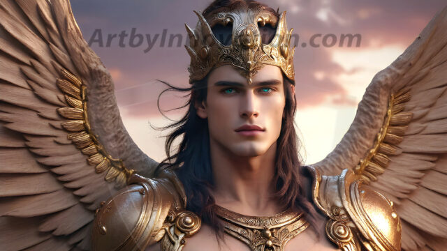Male Angels of the Holy Divine - The Mighty & The Powerful: AI Fantasy Photos of Handsome Male Angels in Elegant Divine Armor, living in the golden city, with Vibrant Holy Wings. AI generated fantasy photos, of handsome male warrior angels, in divine armor with vibrant holy wings. Wearing ethereal or plate holy armor, and glistening golden gilded jewelry, emphasizing his god-like stature, vibrantly colored. Possessing grand feathered wings, that look like swords, these angel warriors are ready to battle on God's command. With men of all ages, races, and body types. In a city of gold, spiritual wonder city in the heavens, with ornate gold buildings, majestic gold architecture, ethereal cityscapes, and mystical waterfalls.
