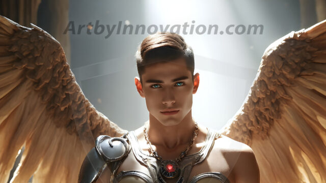 Male Angels of the Holy Divine - The Mighty & The Powerful: AI Fantasy Photos of Handsome Male Angels in Elegant Divine Armor, living in the golden city, with Vibrant Holy Wings. AI generated fantasy photos, of handsome male warrior angels, in divine armor with vibrant holy wings. Wearing ethereal or plate holy armor, and glistening golden gilded jewelry, emphasizing his god-like stature, vibrantly colored. Possessing grand feathered wings, that look like swords, these angel warriors are ready to battle on God's command. With men of all ages, races, and body types. In a city of gold, spiritual wonder city in the heavens, with ornate gold buildings, majestic gold architecture, ethereal cityscapes, and mystical waterfalls.