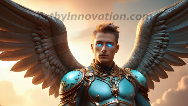 Male Angels of the Holy Divine - The Mighty & The Powerful: AI Fantasy Photos of Handsome Male Angels in Elegant Divine Armor, living in the golden city, with Vibrant Holy Wings. AI generated fantasy photos, of handsome male warrior angels, in divine armor with vibrant holy wings. Wearing ethereal or plate holy armor, and glistening golden gilded jewelry, emphasizing his god-like stature, vibrantly colored. Possessing grand feathered wings, that look like swords, these angel warriors are ready to battle on God's command. With men of all ages, races, and body types. In a city of gold, spiritual wonder city in the heavens, with ornate gold buildings, majestic gold architecture, ethereal cityscapes, and mystical waterfalls.