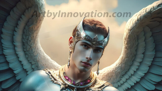 Male Angels of the Holy Divine - The Mighty & The Powerful: AI Fantasy Photos of Handsome Male Angels in Elegant Divine Armor, living in the golden city, with Vibrant Holy Wings. AI generated fantasy photos, of handsome male warrior angels, in divine armor with vibrant holy wings. Wearing ethereal or plate holy armor, and glistening golden gilded jewelry, emphasizing his god-like stature, vibrantly colored. Possessing grand feathered wings, that look like swords, these angel warriors are ready to battle on God's command. With men of all ages, races, and body types. In a city of gold, spiritual wonder city in the heavens, with ornate gold buildings, majestic gold architecture, ethereal cityscapes, and mystical waterfalls.