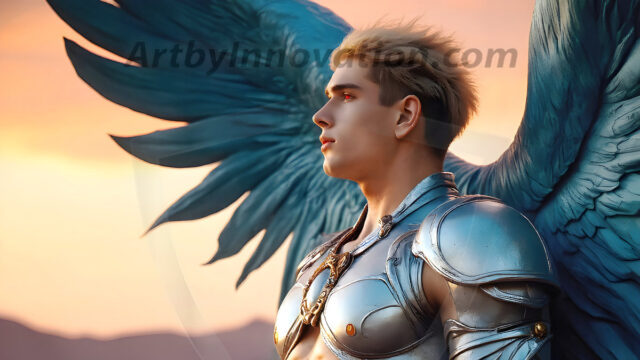 Male Angels of the Holy Divine - The Mighty & The Powerful: AI Fantasy Photos of Handsome Male Angels in Elegant Divine Armor, living in the golden city, with Vibrant Holy Wings. AI generated fantasy photos, of handsome male warrior angels, in divine armor with vibrant holy wings. Wearing ethereal or plate holy armor, and glistening golden gilded jewelry, emphasizing his god-like stature, vibrantly colored. Possessing grand feathered wings, that look like swords, these angel warriors are ready to battle on God's command. With men of all ages, races, and body types. In a city of gold, spiritual wonder city in the heavens, with ornate gold buildings, majestic gold architecture, ethereal cityscapes, and mystical waterfalls.