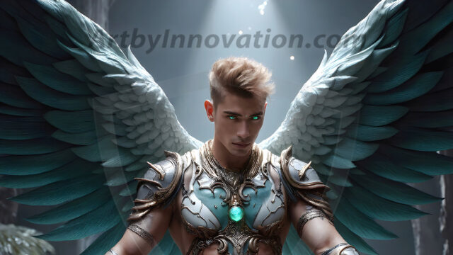 Male Angels of the Holy Divine - The Mighty & The Powerful: AI Fantasy Photos of Handsome Male Angels in Elegant Divine Armor, living in the golden city, with Vibrant Holy Wings. AI generated fantasy photos, of handsome male warrior angels, in divine armor with vibrant holy wings. Wearing ethereal or plate holy armor, and glistening golden gilded jewelry, emphasizing his god-like stature, vibrantly colored. Possessing grand feathered wings, that look like swords, these angel warriors are ready to battle on God's command. With men of all ages, races, and body types. In a city of gold, spiritual wonder city in the heavens, with ornate gold buildings, majestic gold architecture, ethereal cityscapes, and mystical waterfalls.