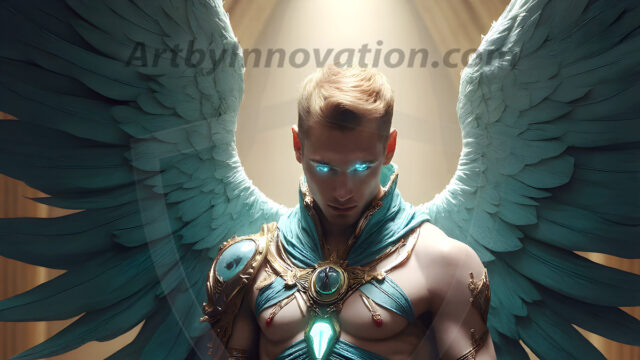 Male Angels of the Holy Divine - The Mighty & The Powerful: AI Fantasy Photos of Handsome Male Angels in Elegant Divine Armor, living in the golden city, with Vibrant Holy Wings. AI generated fantasy photos, of handsome male warrior angels, in divine armor with vibrant holy wings. Wearing ethereal or plate holy armor, and glistening golden gilded jewelry, emphasizing his god-like stature, vibrantly colored. Possessing grand feathered wings, that look like swords, these angel warriors are ready to battle on God's command. With men of all ages, races, and body types. In a city of gold, spiritual wonder city in the heavens, with ornate gold buildings, majestic gold architecture, ethereal cityscapes, and mystical waterfalls.