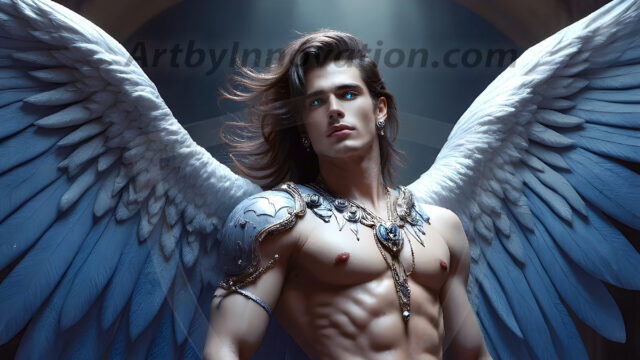 Male Angels of the Holy Divine - The Mighty & The Powerful: AI Fantasy Photos of Handsome Male Angels in Elegant Divine Armor, living in the golden city, with Vibrant Holy Wings. AI generated fantasy photos, of handsome male warrior angels, in divine armor with vibrant holy wings. Wearing ethereal or plate holy armor, and glistening golden gilded jewelry, emphasizing his god-like stature, vibrantly colored. Possessing grand feathered wings, that look like swords, these angel warriors are ready to battle on God's command. With men of all ages, races, and body types. In a city of gold, spiritual wonder city in the heavens, with ornate gold buildings, majestic gold architecture, ethereal cityscapes, and mystical waterfalls.
