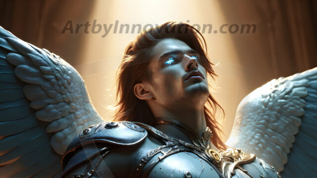 Male Angels of the Holy Divine - The Mighty & The Powerful: AI Fantasy Photos of Handsome Male Angels in Elegant Divine Armor, living in the golden city, with Vibrant Holy Wings. AI generated fantasy photos, of handsome male warrior angels, in divine armor with vibrant holy wings. Wearing ethereal or plate holy armor, and glistening golden gilded jewelry, emphasizing his god-like stature, vibrantly colored. Possessing grand feathered wings, that look like swords, these angel warriors are ready to battle on God's command. With men of all ages, races, and body types. In a city of gold, spiritual wonder city in the heavens, with ornate gold buildings, majestic gold architecture, ethereal cityscapes, and mystical waterfalls.