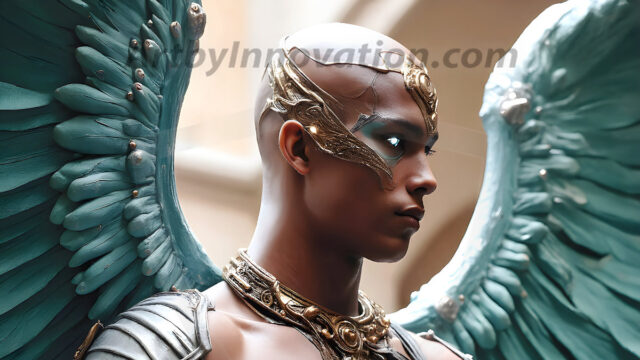 Male Angels of the Holy Divine - The Mighty & The Powerful: AI Fantasy Photos of Handsome Male Angels in Elegant Divine Armor, living in the golden city, with Vibrant Holy Wings. AI generated fantasy photos, of handsome male warrior angels, in divine armor with vibrant holy wings. Wearing ethereal or plate holy armor, and glistening golden gilded jewelry, emphasizing his god-like stature, vibrantly colored. Possessing grand feathered wings, that look like swords, these angel warriors are ready to battle on God's command. With men of all ages, races, and body types. In a city of gold, spiritual wonder city in the heavens, with ornate gold buildings, majestic gold architecture, ethereal cityscapes, and mystical waterfalls.