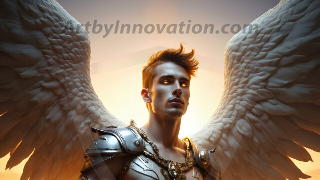 Male Angels of the Holy Divine - The Mighty & The Powerful: AI Fantasy Photos of Handsome Male Angels in Elegant Divine Armor, living in the golden city, with Vibrant Holy Wings. AI generated fantasy photos, of handsome male warrior angels, in divine armor with vibrant holy wings. Wearing ethereal or plate holy armor, and glistening golden gilded jewelry, emphasizing his god-like stature, vibrantly colored. Possessing grand feathered wings, that look like swords, these angel warriors are ready to battle on God's command. With men of all ages, races, and body types. In a city of gold, spiritual wonder city in the heavens, with ornate gold buildings, majestic gold architecture, ethereal cityscapes, and mystical waterfalls.