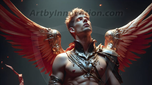 Male Angels of the Holy Divine - The Mighty & The Powerful: AI Fantasy Photos of Handsome Male Angels in Elegant Divine Armor, living in the golden city, with Vibrant Holy Wings. AI generated fantasy photos, of handsome male warrior angels, in divine armor with vibrant holy wings. Wearing ethereal or plate holy armor, and glistening golden gilded jewelry, emphasizing his god-like stature, vibrantly colored. Possessing grand feathered wings, that look like swords, these angel warriors are ready to battle on God's command. With men of all ages, races, and body types. In a city of gold, spiritual wonder city in the heavens, with ornate gold buildings, majestic gold architecture, ethereal cityscapes, and mystical waterfalls.