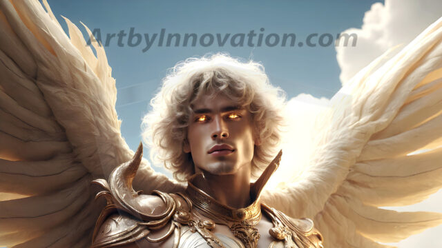 Male Angels of the Holy Divine - The Mighty & The Powerful: AI Fantasy Photos of Handsome Male Angels in Elegant Divine Armor, living in the golden city, with Vibrant Holy Wings. AI generated fantasy photos, of handsome male warrior angels, in divine armor with vibrant holy wings. Wearing ethereal or plate holy armor, and glistening golden gilded jewelry, emphasizing his god-like stature, vibrantly colored. Possessing grand feathered wings, that look like swords, these angel warriors are ready to battle on God's command. With men of all ages, races, and body types. In a city of gold, spiritual wonder city in the heavens, with ornate gold buildings, majestic gold architecture, ethereal cityscapes, and mystical waterfalls.