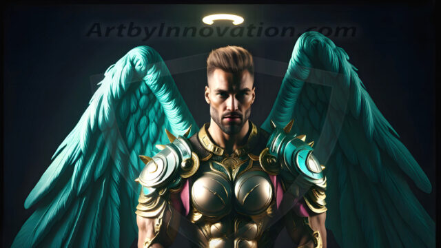 Male Angels of the Holy Divine - The Mighty & The Powerful: AI Fantasy Photos of Handsome Male Angels in Elegant Divine Armor, living in the golden city, with Vibrant Holy Wings. AI generated fantasy photos, of handsome male warrior angels, in divine armor with vibrant holy wings. Wearing ethereal or plate holy armor, and glistening golden gilded jewelry, emphasizing his god-like stature, vibrantly colored. Possessing grand feathered wings, that look like swords, these angel warriors are ready to battle on God's command. With men of all ages, races, and body types. In a city of gold, spiritual wonder city in the heavens, with ornate gold buildings, majestic gold architecture, ethereal cityscapes, and mystical waterfalls.