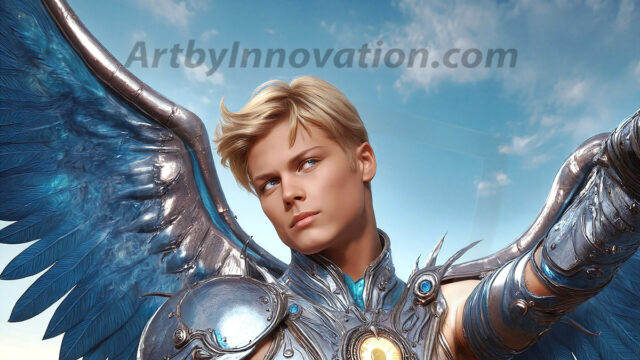 Male Angels of the Holy Divine - The Mighty & The Powerful: AI Fantasy Photos of Handsome Male Angels in Elegant Divine Armor, living in the golden city, with Vibrant Holy Wings. AI generated fantasy photos, of handsome male warrior angels, in divine armor with vibrant holy wings. Wearing ethereal or plate holy armor, and glistening golden gilded jewelry, emphasizing his god-like stature, vibrantly colored. Possessing grand feathered wings, that look like swords, these angel warriors are ready to battle on God's command. With men of all ages, races, and body types. In a city of gold, spiritual wonder city in the heavens, with ornate gold buildings, majestic gold architecture, ethereal cityscapes, and mystical waterfalls.