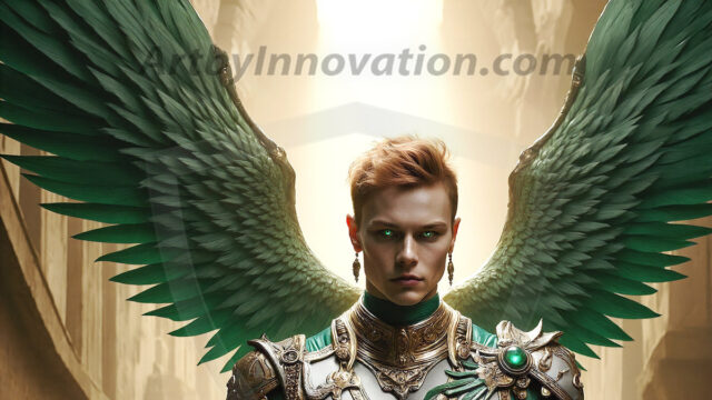 Male Angels of the Holy Divine - The Mighty & The Powerful: AI Fantasy Photos of Handsome Male Angels in Elegant Divine Armor, living in the golden city, with Vibrant Holy Wings. AI generated fantasy photos, of handsome male warrior angels, in divine armor with vibrant holy wings. Wearing ethereal or plate holy armor, and glistening golden gilded jewelry, emphasizing his god-like stature, vibrantly colored. Possessing grand feathered wings, that look like swords, these angel warriors are ready to battle on God's command. With men of all ages, races, and body types. In a city of gold, spiritual wonder city in the heavens, with ornate gold buildings, majestic gold architecture, ethereal cityscapes, and mystical waterfalls.