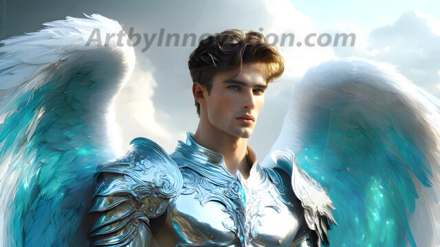 Male Angels of the Holy Divine - The Mighty & The Powerful: AI Fantasy Photos of Handsome Male Angels in Elegant Divine Armor, living in the golden city, with Vibrant Holy Wings. AI generated fantasy photos, of handsome male warrior angels, in divine armor with vibrant holy wings. Wearing ethereal or plate holy armor, and glistening golden gilded jewelry, emphasizing his god-like stature, vibrantly colored. Possessing grand feathered wings, that look like swords, these angel warriors are ready to battle on God's command. With men of all ages, races, and body types. In a city of gold, spiritual wonder city in the heavens, with ornate gold buildings, majestic gold architecture, ethereal cityscapes, and mystical waterfalls.