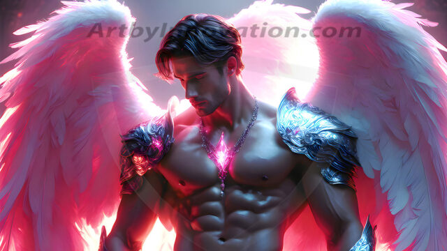 Male Angels of the Holy Divine - The Mighty & The Powerful: AI Fantasy Photos of Handsome Male Angels in Elegant Divine Armor, living in the golden city, with Vibrant Holy Wings. AI generated fantasy photos, of handsome male warrior angels, in divine armor with vibrant holy wings. Wearing ethereal or plate holy armor, and glistening golden gilded jewelry, emphasizing his god-like stature, vibrantly colored. Possessing grand feathered wings, that look like swords, these angel warriors are ready to battle on God's command. With men of all ages, races, and body types. In a city of gold, spiritual wonder city in the heavens, with ornate gold buildings, majestic gold architecture, ethereal cityscapes, and mystical waterfalls.