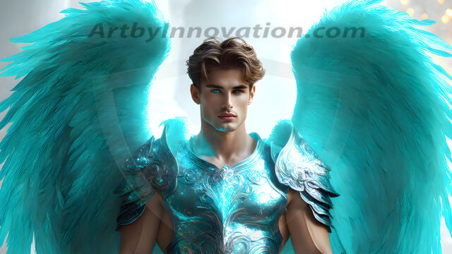Male Angels of the Holy Divine - The Mighty & The Powerful: AI Fantasy Photos of Handsome Male Angels in Elegant Divine Armor, living in the golden city, with Vibrant Holy Wings. AI generated fantasy photos, of handsome male warrior angels, in divine armor with vibrant holy wings. Wearing ethereal or plate holy armor, and glistening golden gilded jewelry, emphasizing his god-like stature, vibrantly colored. Possessing grand feathered wings, that look like swords, these angel warriors are ready to battle on God's command. With men of all ages, races, and body types. In a city of gold, spiritual wonder city in the heavens, with ornate gold buildings, majestic gold architecture, ethereal cityscapes, and mystical waterfalls.