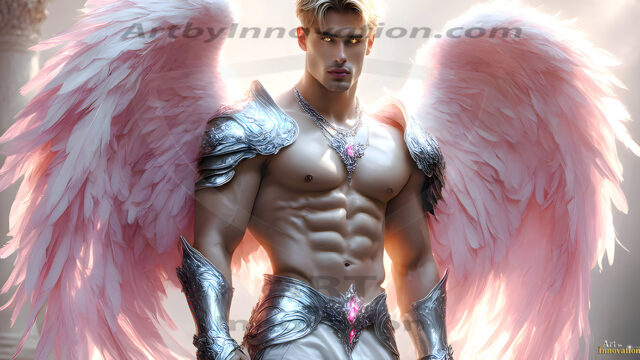 Male Angels of the Holy Divine - The Mighty & The Powerful: AI Fantasy Photos of Handsome Male Angels in Elegant Divine Armor, living in the golden city, with Vibrant Holy Wings. AI generated fantasy photos, of handsome male warrior angels, in divine armor with vibrant holy wings. Wearing ethereal or plate holy armor, and glistening golden gilded jewelry, emphasizing his god-like stature, vibrantly colored. Possessing grand feathered wings, that look like swords, these angel warriors are ready to battle on God's command. With men of all ages, races, and body types. In a city of gold, spiritual wonder city in the heavens, with ornate gold buildings, majestic gold architecture, ethereal cityscapes, and mystical waterfalls.