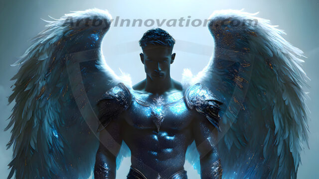 Male Angels of the Holy Divine - The Mighty & The Powerful: AI Fantasy Photos of Handsome Male Angels in Elegant Divine Armor, living in the golden city, with Vibrant Holy Wings. AI generated fantasy photos, of handsome male warrior angels, in divine armor with vibrant holy wings. Wearing ethereal or plate holy armor, and glistening golden gilded jewelry, emphasizing his god-like stature, vibrantly colored. Possessing grand feathered wings, that look like swords, these angel warriors are ready to battle on God's command. With men of all ages, races, and body types. In a city of gold, spiritual wonder city in the heavens, with ornate gold buildings, majestic gold architecture, ethereal cityscapes, and mystical waterfalls.