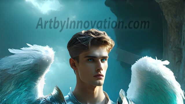 Male Angels of the Holy Divine - The Mighty & The Powerful: AI Fantasy Photos of Handsome Male Angels in Elegant Divine Armor, living in the golden city, with Vibrant Holy Wings. AI generated fantasy photos, of handsome male warrior angels, in divine armor with vibrant holy wings. Wearing ethereal or plate holy armor, and glistening golden gilded jewelry, emphasizing his god-like stature, vibrantly colored. Possessing grand feathered wings, that look like swords, these angel warriors are ready to battle on God's command. With men of all ages, races, and body types. In a city of gold, spiritual wonder city in the heavens, with ornate gold buildings, majestic gold architecture, ethereal cityscapes, and mystical waterfalls.