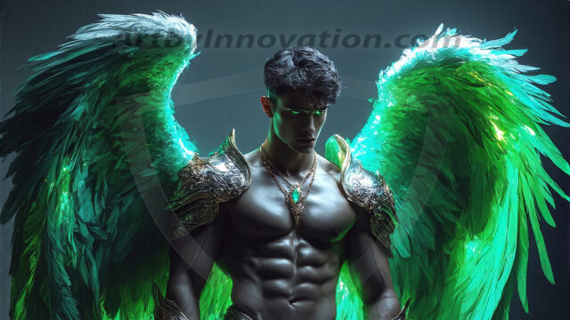 Male Angels of the Holy Divine - The Mighty & The Powerful: AI Fantasy Photos of Handsome Male Angels in Elegant Divine Armor, living in the golden city, with Vibrant Holy Wings. AI generated fantasy photos, of handsome male warrior angels, in divine armor with vibrant holy wings. Wearing ethereal or plate holy armor, and glistening golden gilded jewelry, emphasizing his god-like stature, vibrantly colored. Possessing grand feathered wings, that look like swords, these angel warriors are ready to battle on God's command. With men of all ages, races, and body types. In a city of gold, spiritual wonder city in the heavens, with ornate gold buildings, majestic gold architecture, ethereal cityscapes, and mystical waterfalls.