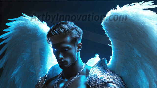 Male Angels of the Holy Divine - The Mighty & The Powerful: AI Fantasy Photos of Handsome Male Angels in Elegant Divine Armor, living in the golden city, with Vibrant Holy Wings. AI generated fantasy photos, of handsome male warrior angels, in divine armor with vibrant holy wings. Wearing ethereal or plate holy armor, and glistening golden gilded jewelry, emphasizing his god-like stature, vibrantly colored. Possessing grand feathered wings, that look like swords, these angel warriors are ready to battle on God's command. With men of all ages, races, and body types. In a city of gold, spiritual wonder city in the heavens, with ornate gold buildings, majestic gold architecture, ethereal cityscapes, and mystical waterfalls.